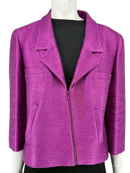 Chanel Fuchsia Textured Cotton-Blend Jacket – Size 42