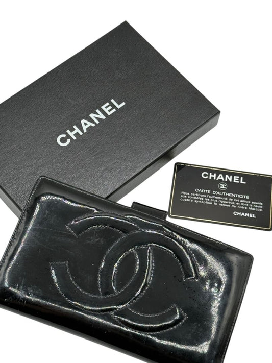CHANEL Vintage Patent Leather CC Long Wallet – Black