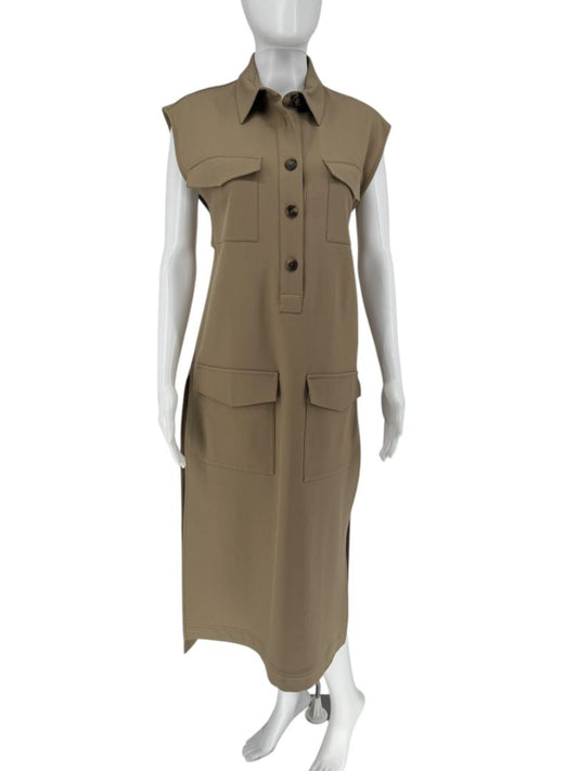 Céline Khaki Wool Belted Utility Midi Dress – Size FR 42 (US 8/10)