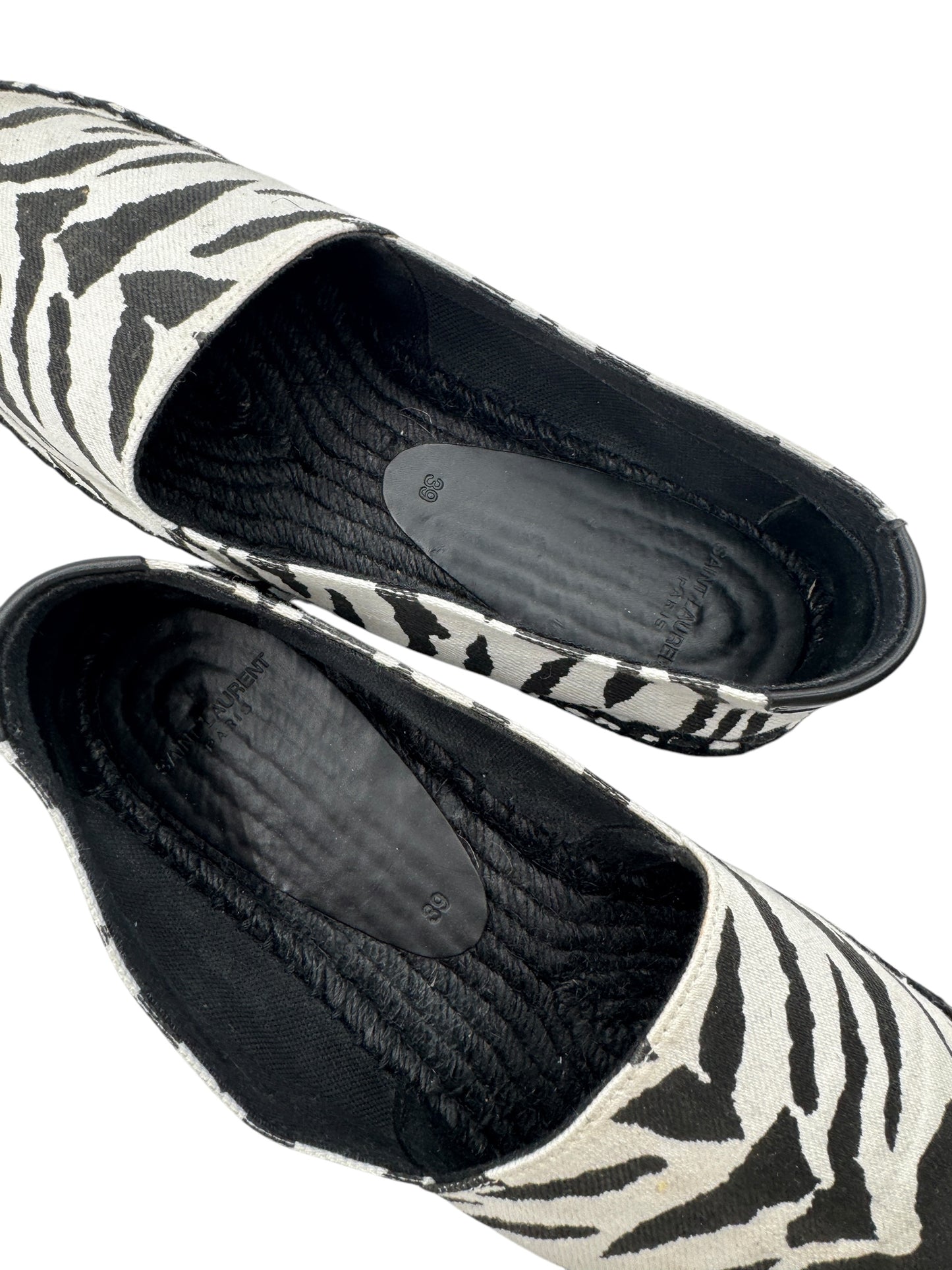 Saint Laurent Canvas Tiger Print Espadrilles 39 White Black