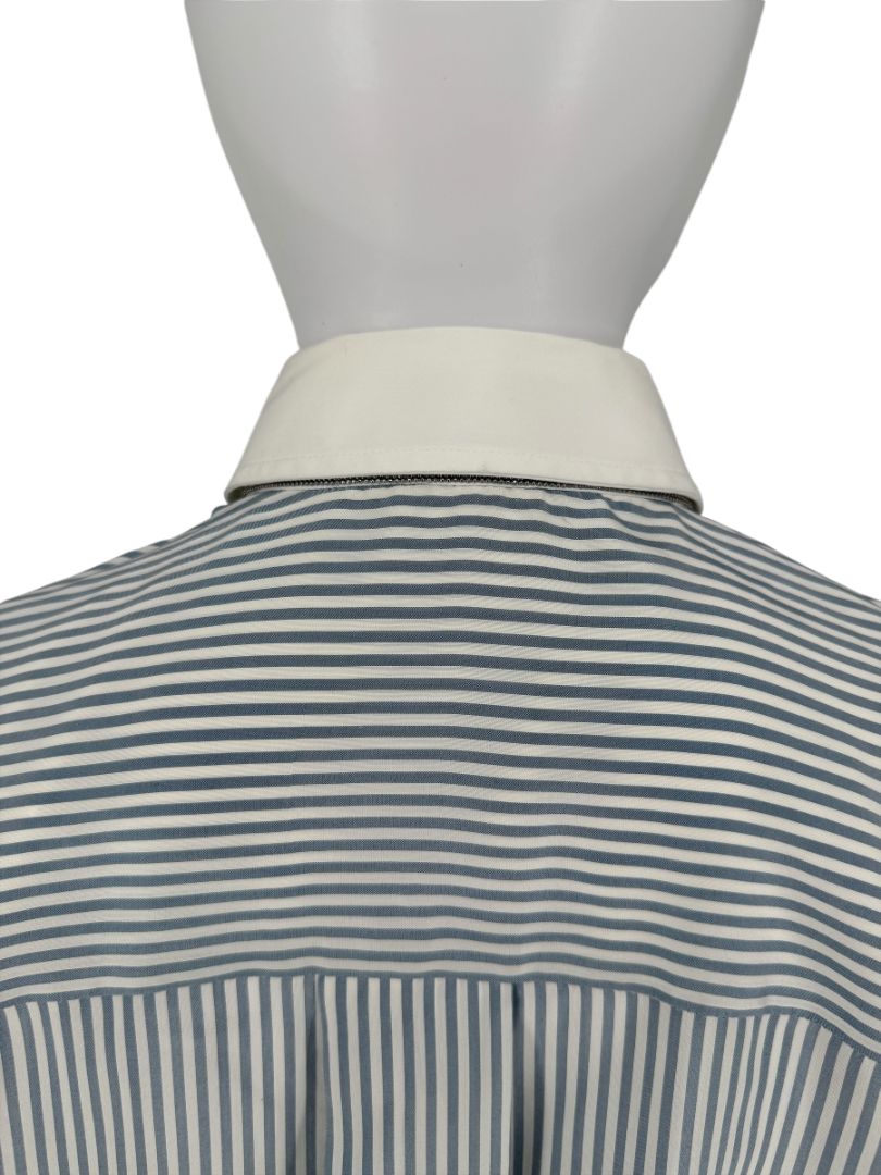 Brunello Cucinelli Striped Silk Shirt with Contrast Collar – Size M