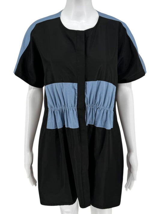 Pamella Roland Black & Blue Color block Gathered Waist Dress