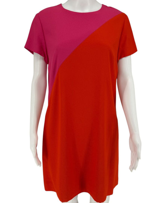 Pamella Roland Colorblock Crepe Shift Dress in Fuchsia & Red
