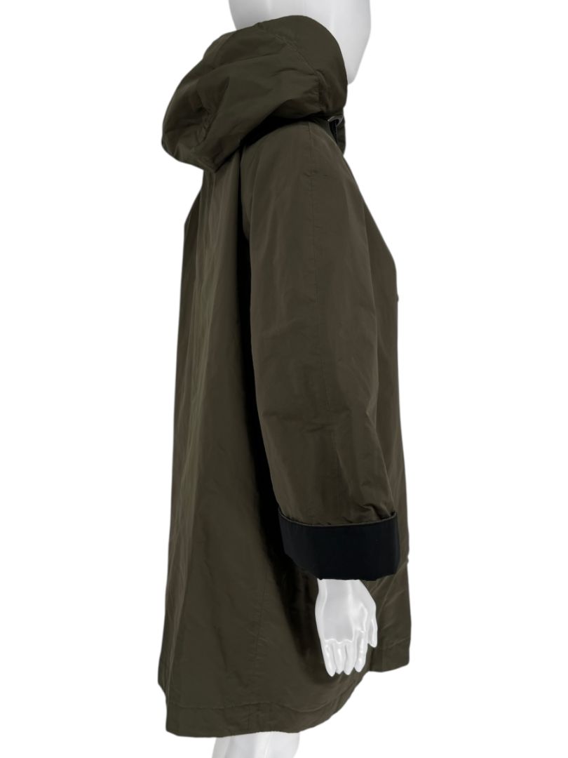 Brunello Cucinelli Olive Nylon Hooded Parka with Monili Trim - Size 10