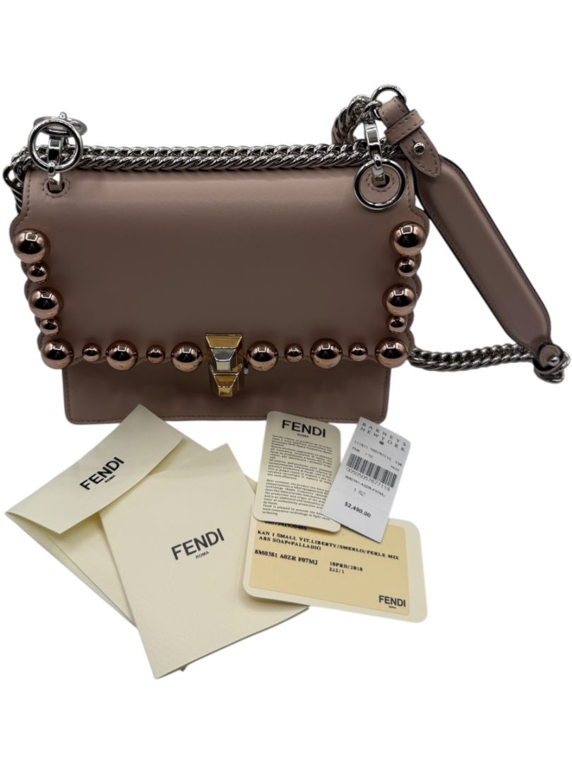 Fendi “Kan I” Small Scalloped Pearl Stud Shoulder Bag