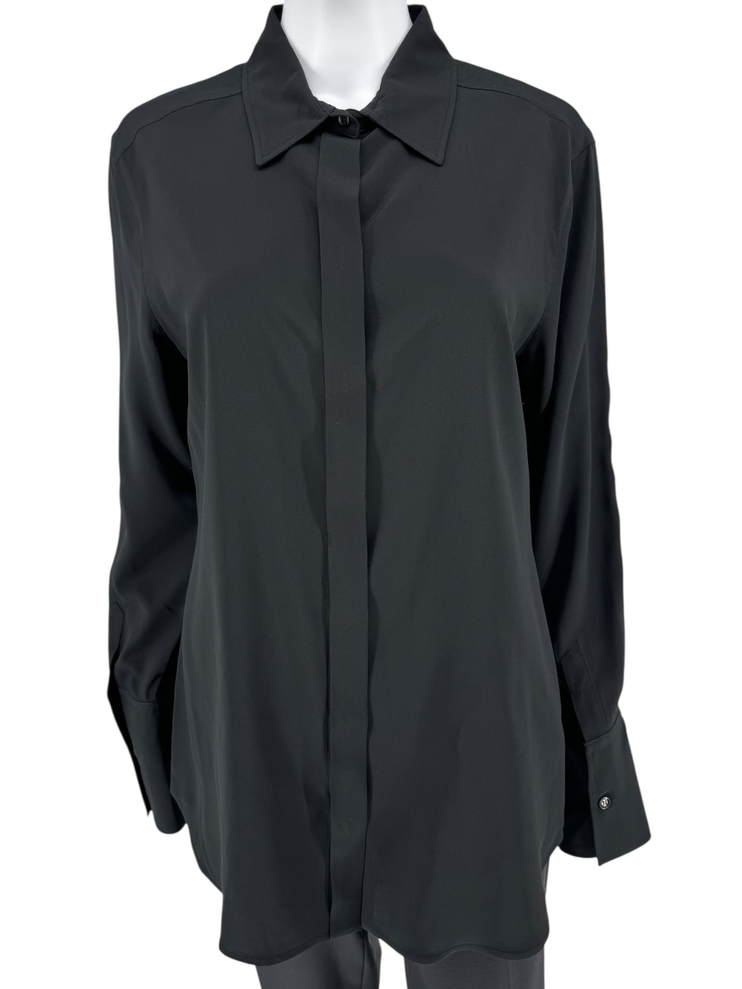 Sportmax Black Silk-Blend Concealed Placket Shirt – Size US 10 / IT 44