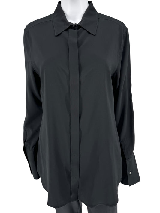 Sportmax Black Silk-Blend Concealed Placket Shirt – Size US 10 / IT 44