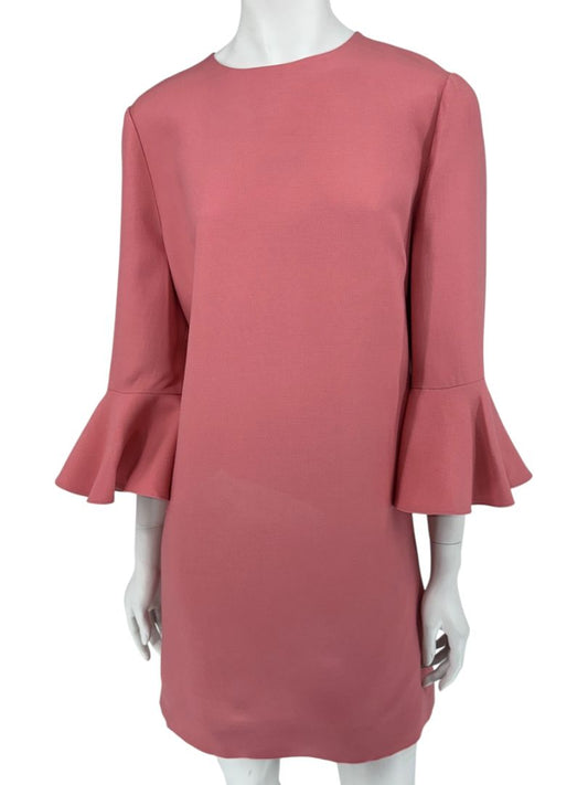Valentino Rose Pink Crepe Ruffle Sleeve Shift Dress – Size 10