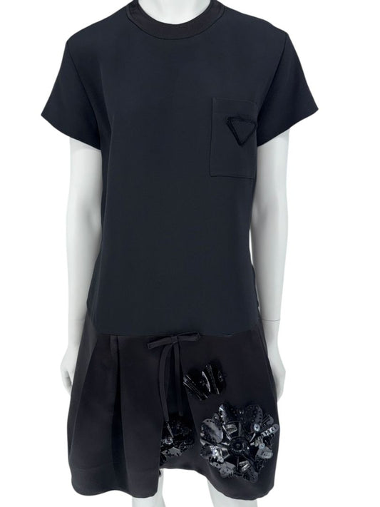 Prada Embellished Drop-Waist Mini Dress in Black – Size IT 44 (US 8)
