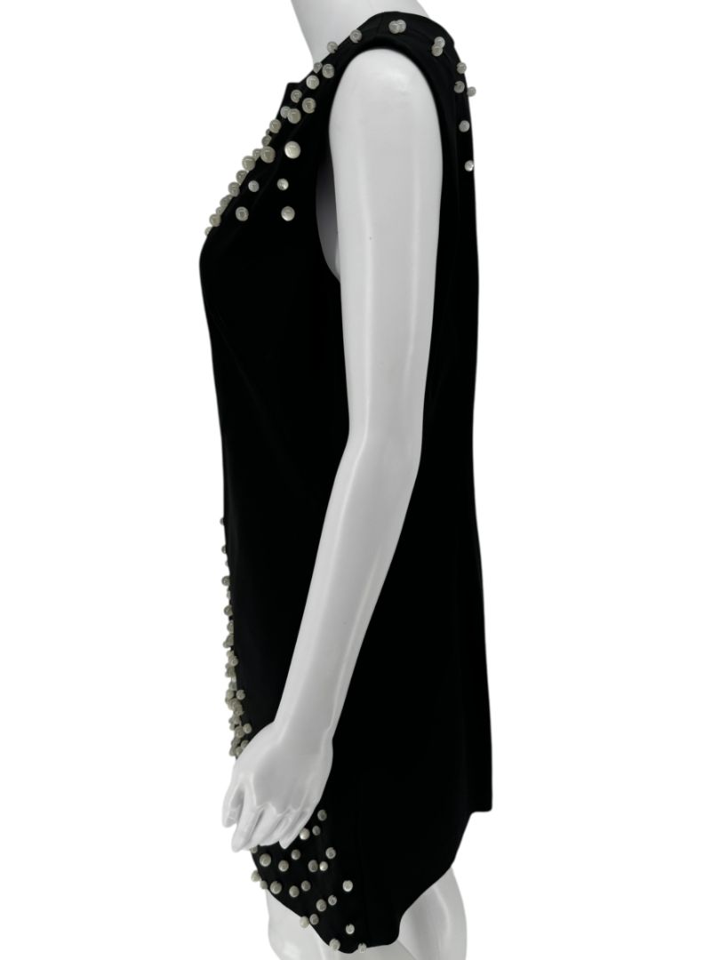 Pamella Roland Black Sleeveless Shift Dress with Pearl Embellishments – Large