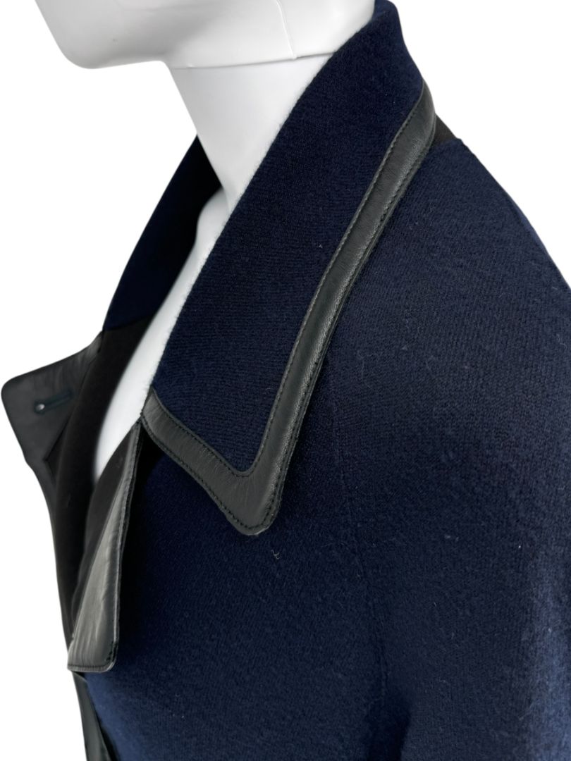 Giorgio Armani Navy Wool-Cashmere Coat with Leather Trim – Size 44