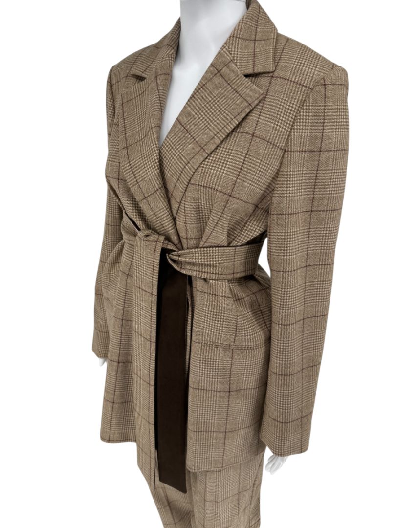 Kiton Wool-Cashmere Plaid Belted Blazer & Drawstring Trousers – Size IT 44