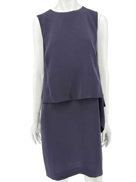 Max Mara Navy Draped Overlay Shift Dress – Size IT 46 (US 12)