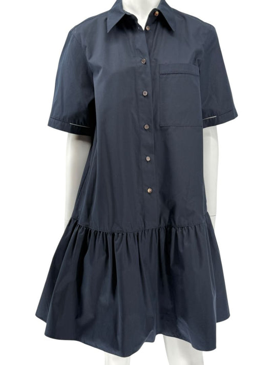 Lafayette 148 Navy Drop-Waist Cotton Shirt Dress – Size S