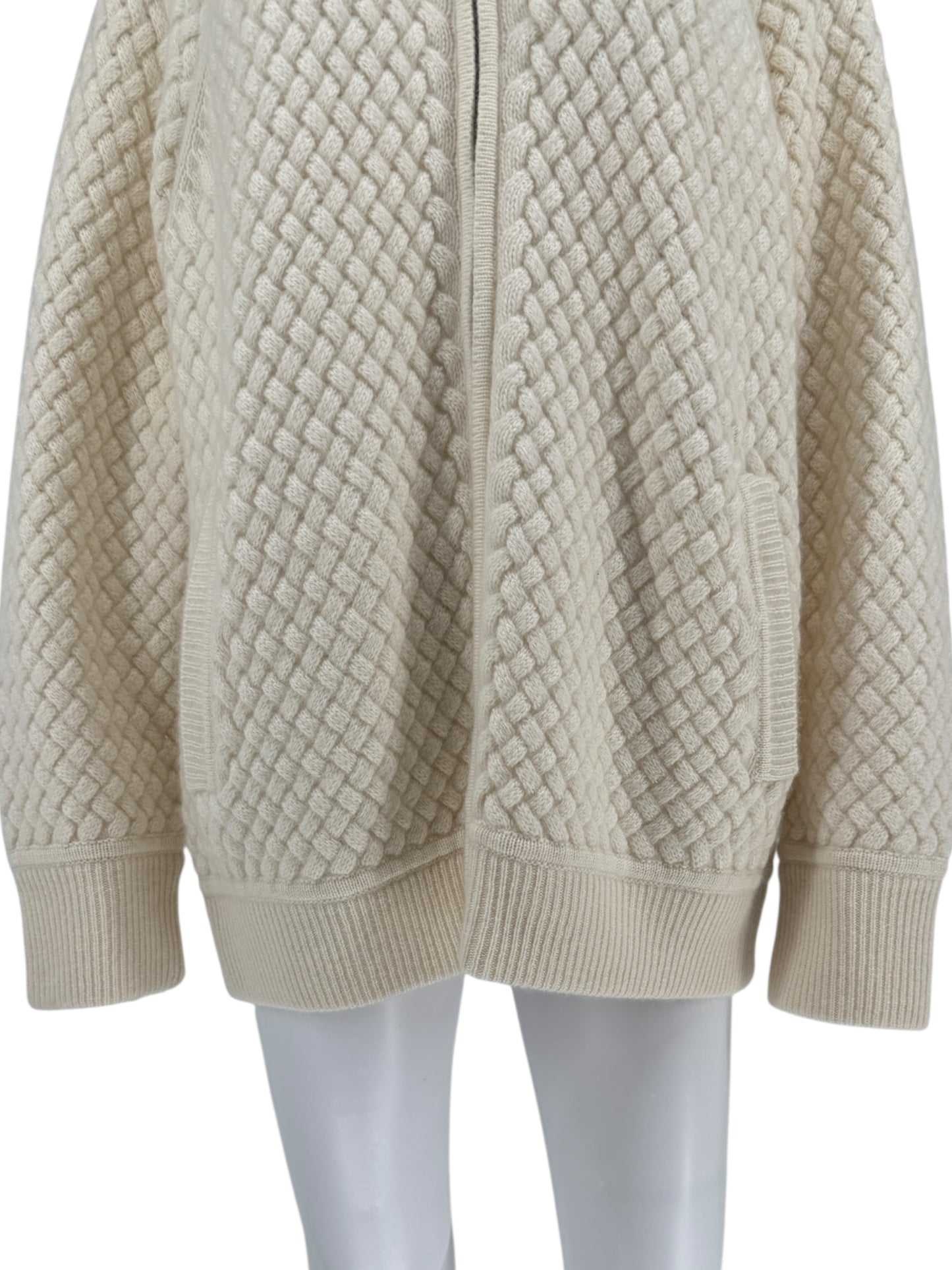 CO Ivory Basketweave Knit Hooded Zip Sweater - Size M