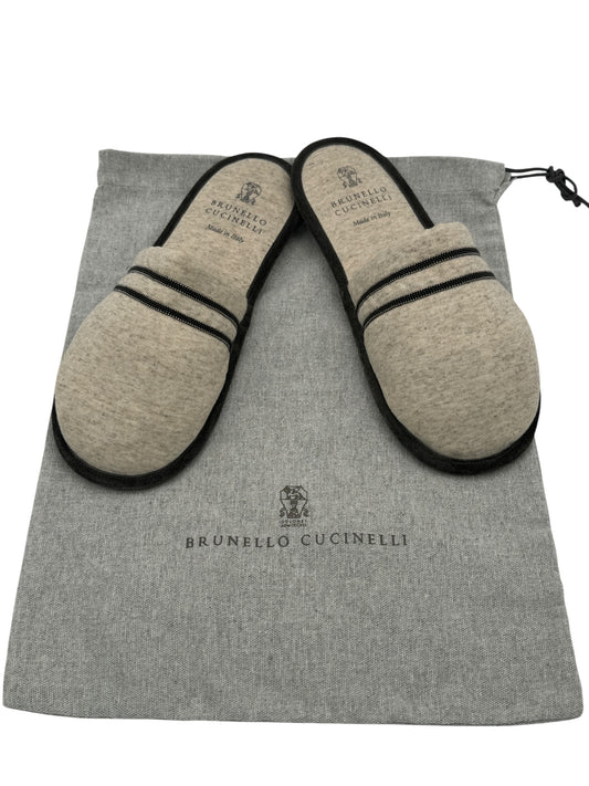 Brunello Cucinelli Heathered Grey Jersey Slippers with Monili Trim - Women’s Size 8–9