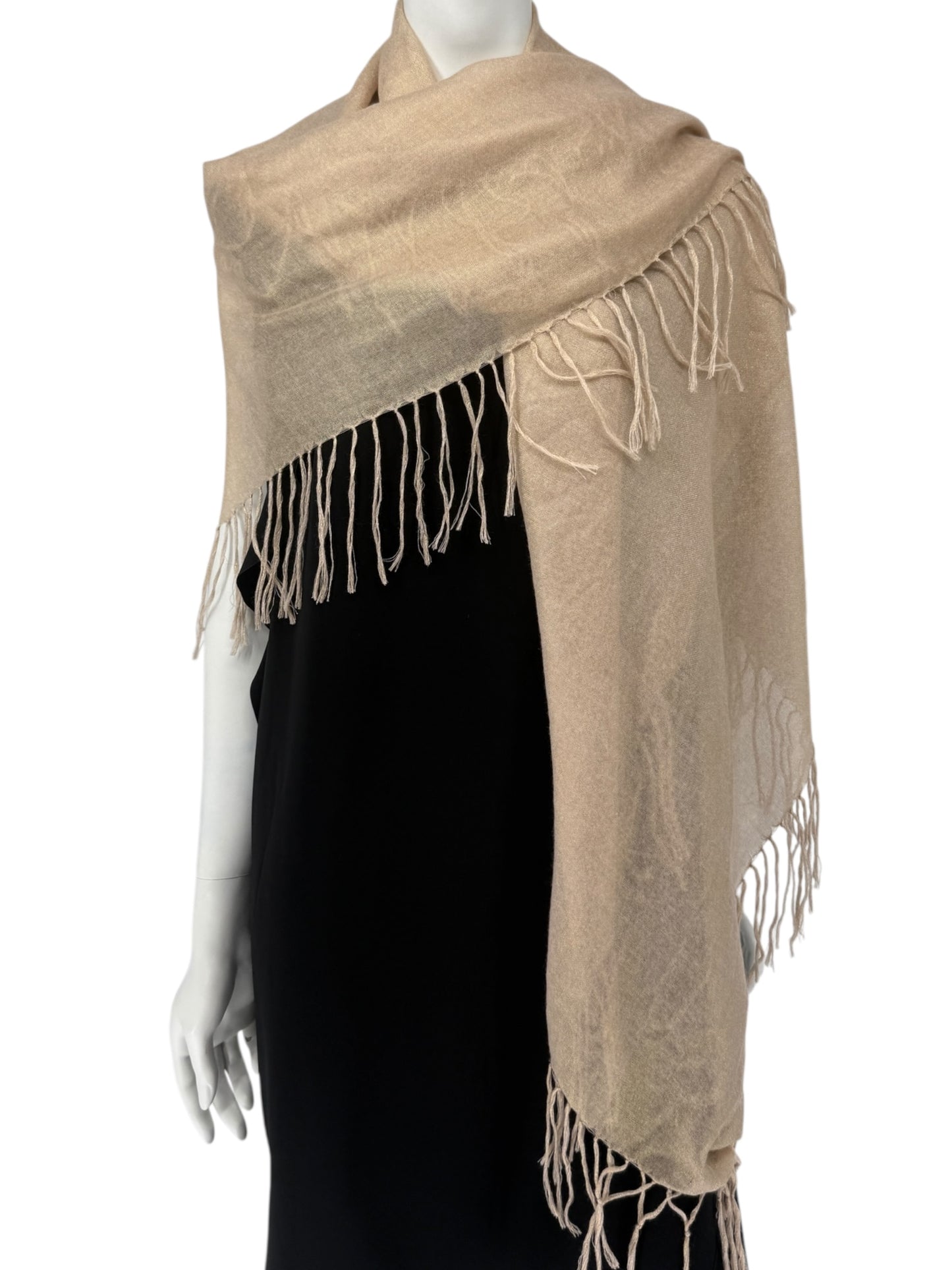 Brunello Cucinelli Beige Cashmere & Silk Fringed Scarf – 45" x 45"