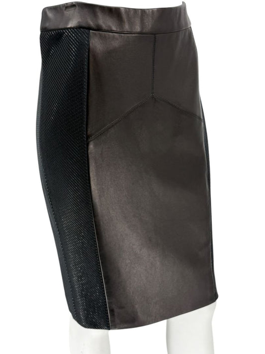 Pamella Roland Black Leather & Textured Knit Pencil Skirt – Large
