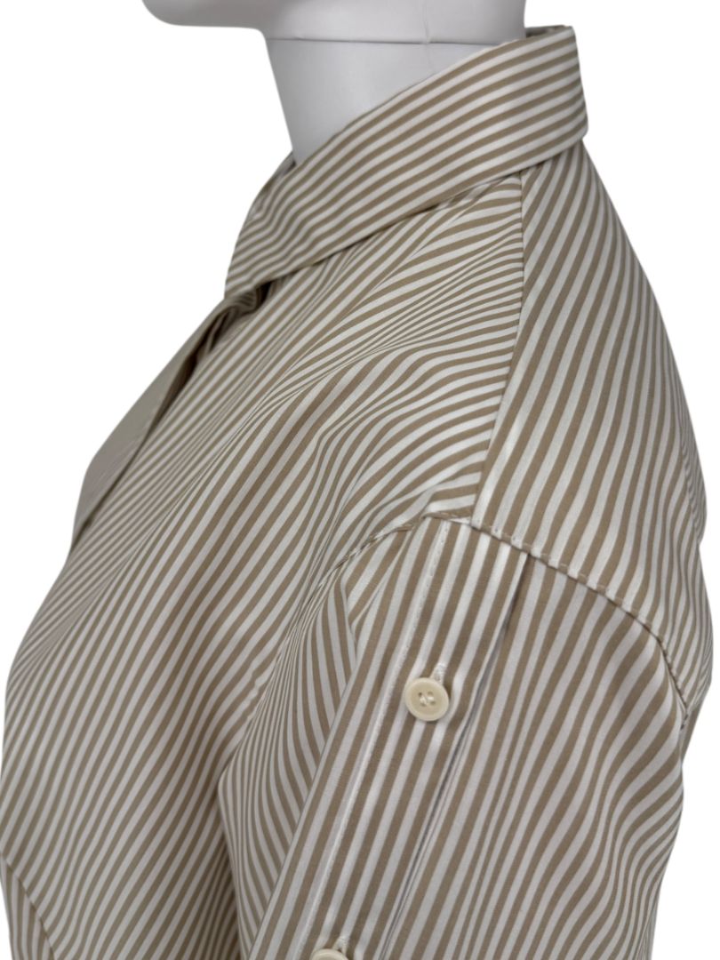 Akris Punto Beige & White Stripe Button Detail Blouse – Size US 10