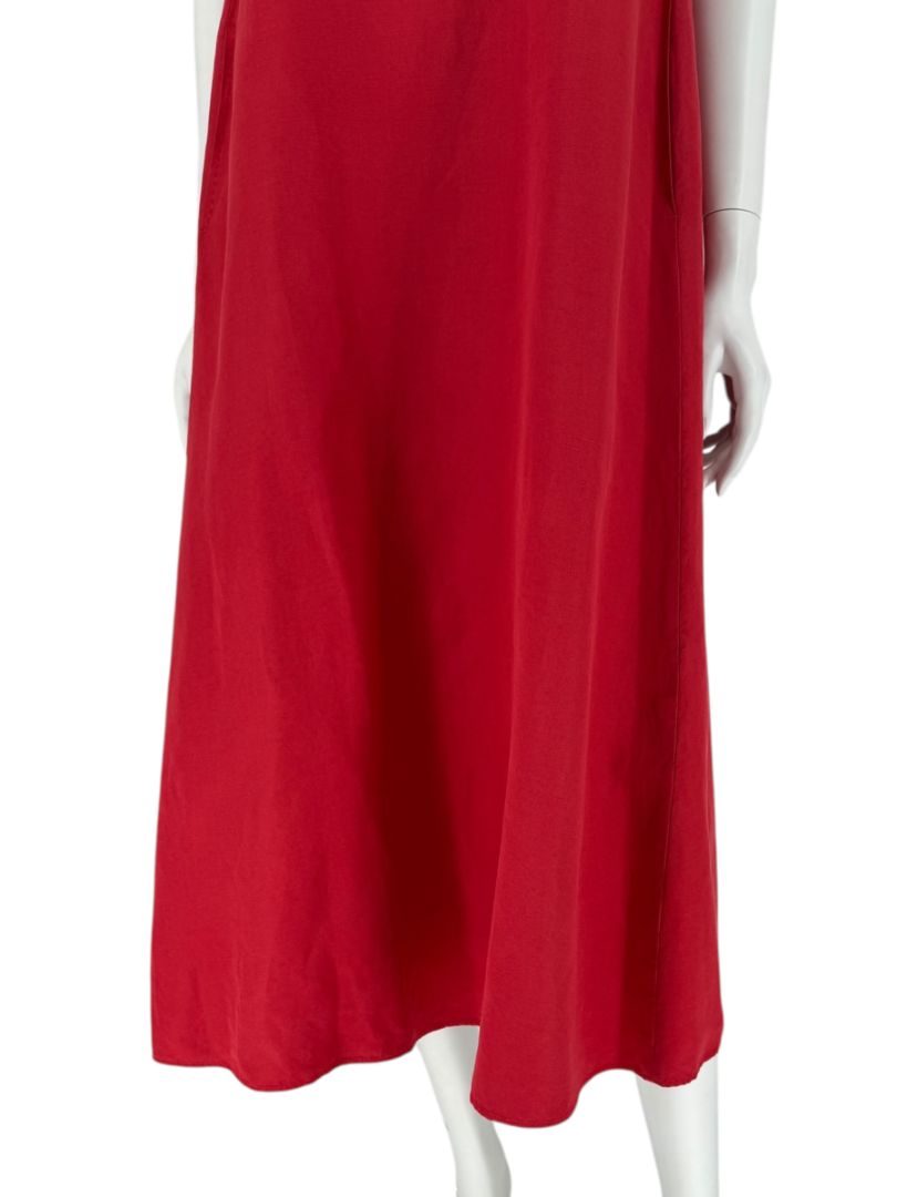 Lafayette 148 New York Red Linen-Blend Midi Dress – Size M