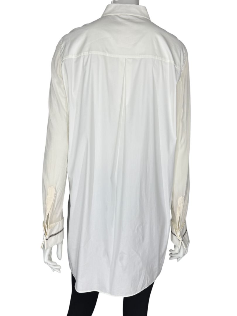 Brunello Cucinelli White Long Sleeve Blouse with Monili Trim Cuffs – Size XL