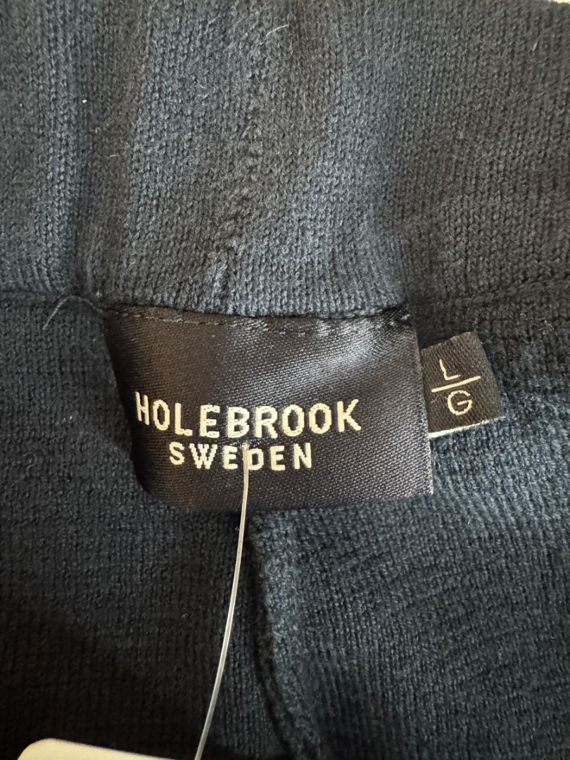 Holebrook Sweden Navy Cotton Wide-Leg Pants White Stripe Hem Size Large L