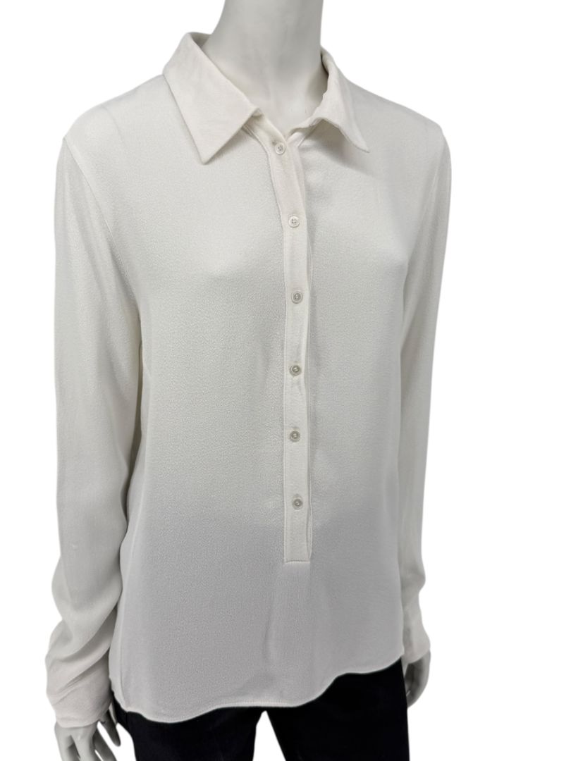 Akris Bergdorf Goodman White Textured Button-Front Blouse – Size 12