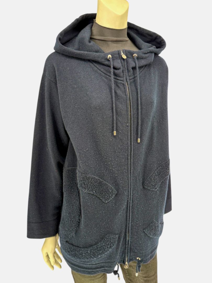Chanel Navy Blue Cashmere Hoodie with Silver Hardware – Size 36