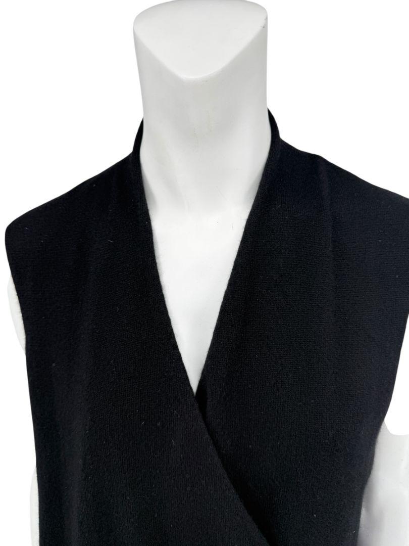 Linda Allard Ellen Tracy Black Wool Sleeveless Wrap Vest – Size L