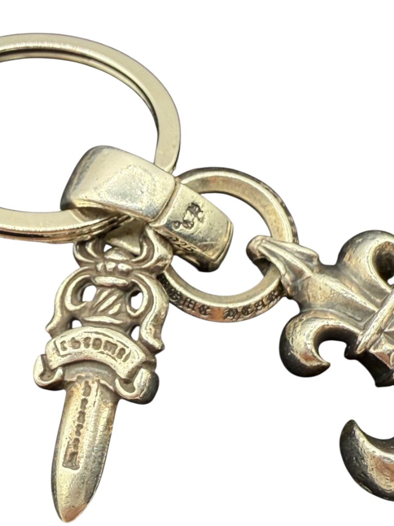 Chrome Hearts Fleur de Lis & #5 Dagger Key Ring – Sterling Silver