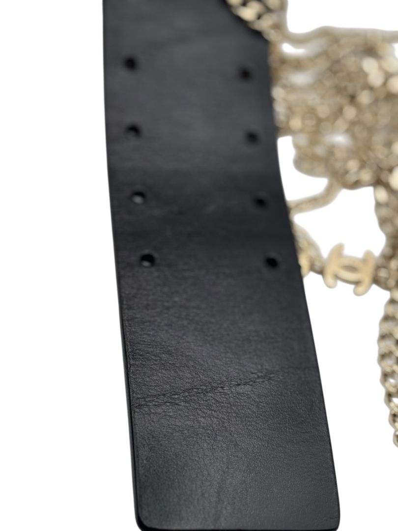 Chanel Spring 2008 Black Leather Gold Chain Accent Belt – Size 90/36