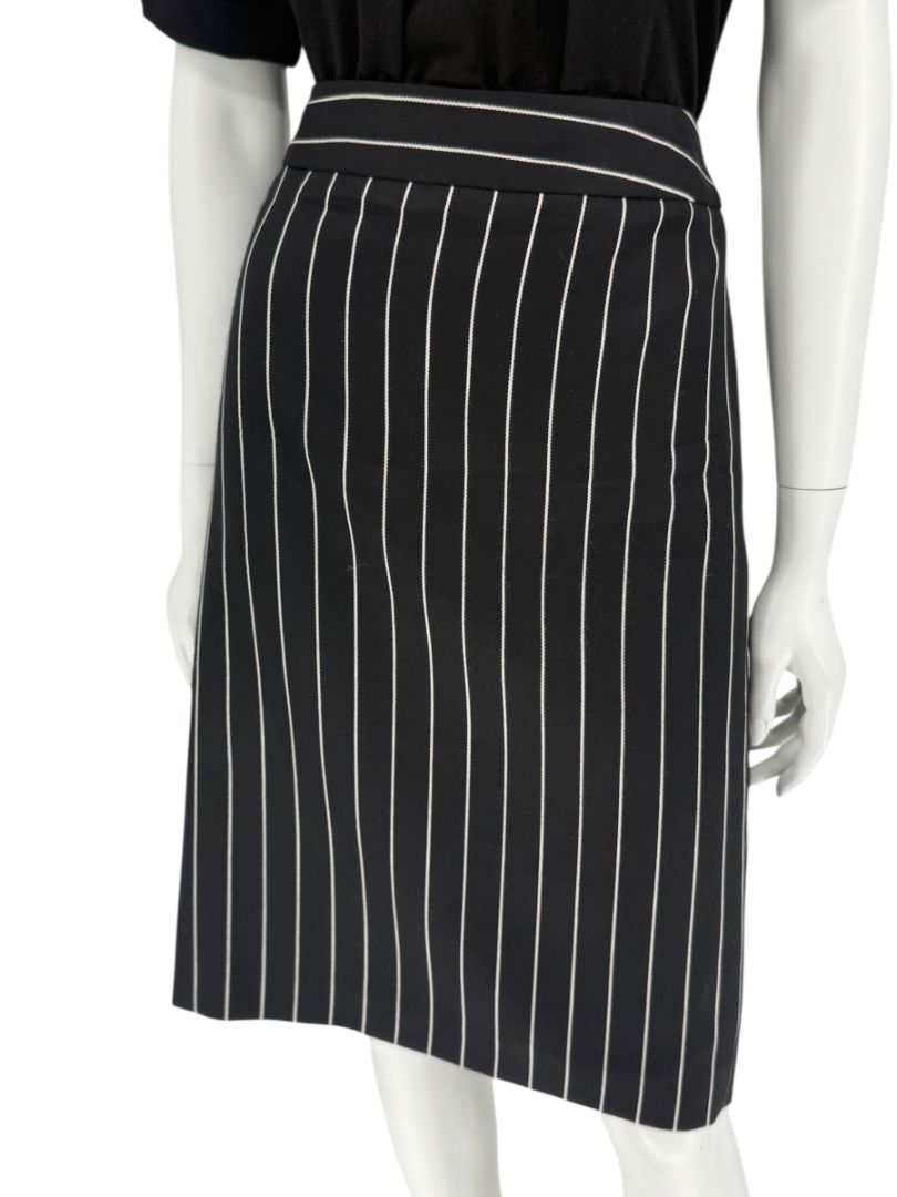 Armani Collezioni Black Pinstripe Wool Skirt – Size 12