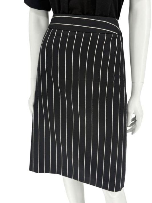 Armani Collezioni Black Pinstripe Wool Skirt – Size 12