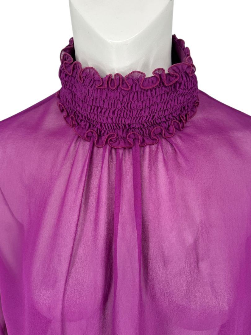 Chanel Fuchsia Silk High-Neck Blouse – Fall 2001 FR 42