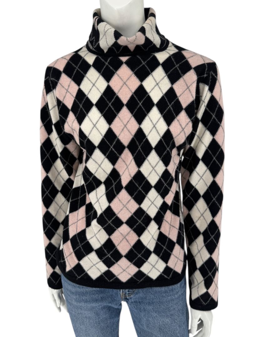 Pringle of Scotland 100% Cashmere Argyle Turtleneck Sweater – Size XL