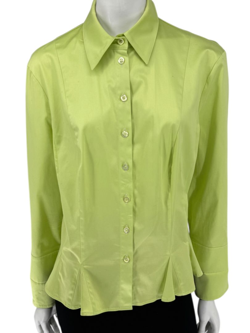 Escada Lime Green Cotton Blend Tailored Blouse – Size 42