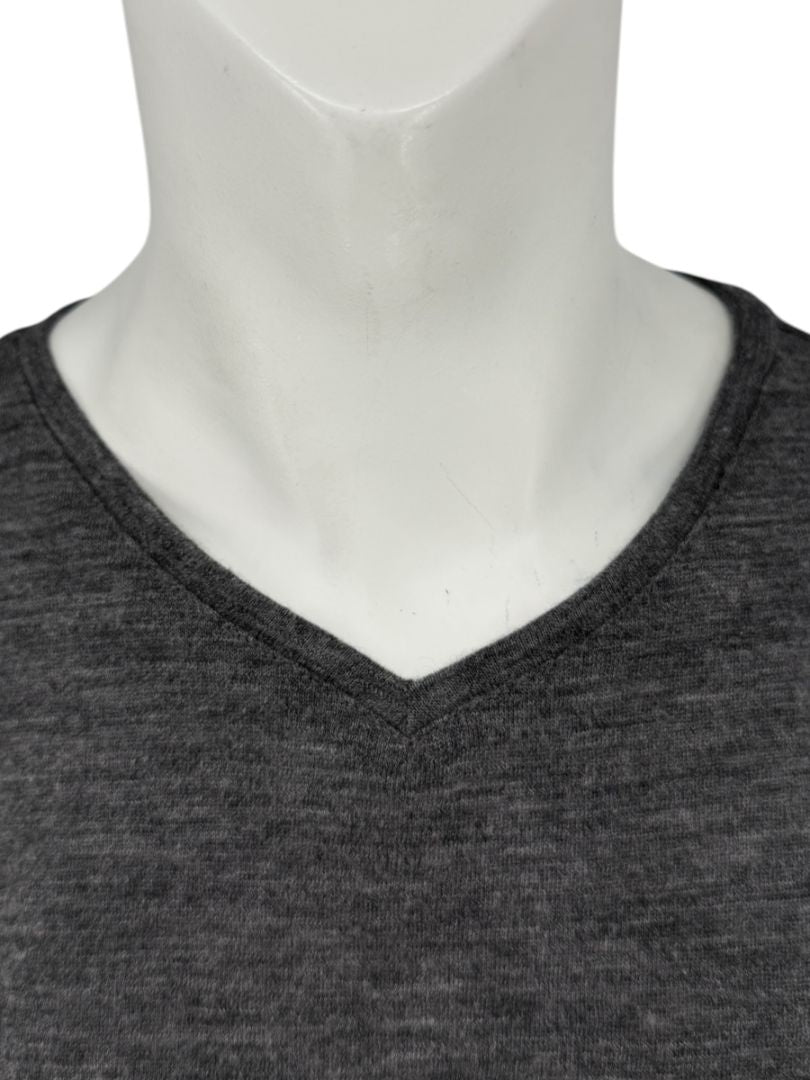 René Lezard Charcoal Gray V-Neck Knit Top – Large