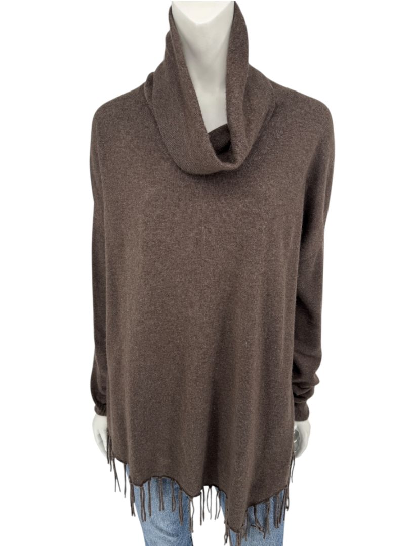 Repeat Cashmere Women’s Brown Wool-Cashmere Fringe Hem Sweater - Size L