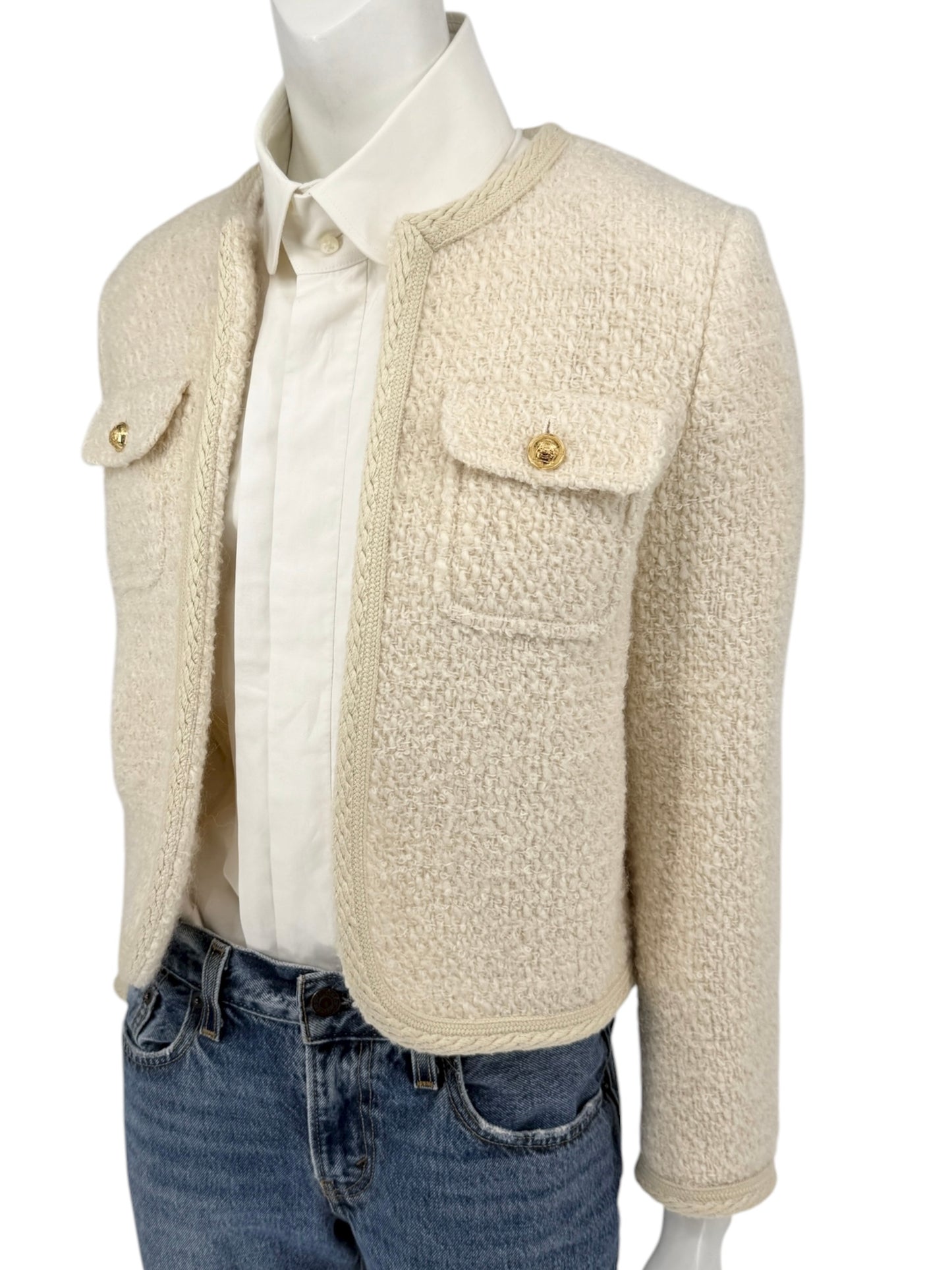 Celine “Chelsea” Ivory Tweed Jacket – Size FR 34