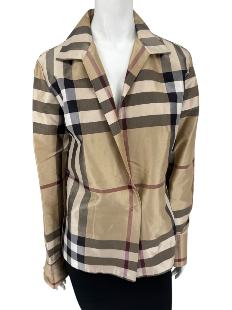 Burberry London Women’s Beige Nova Check Silk Blazer – Size XL