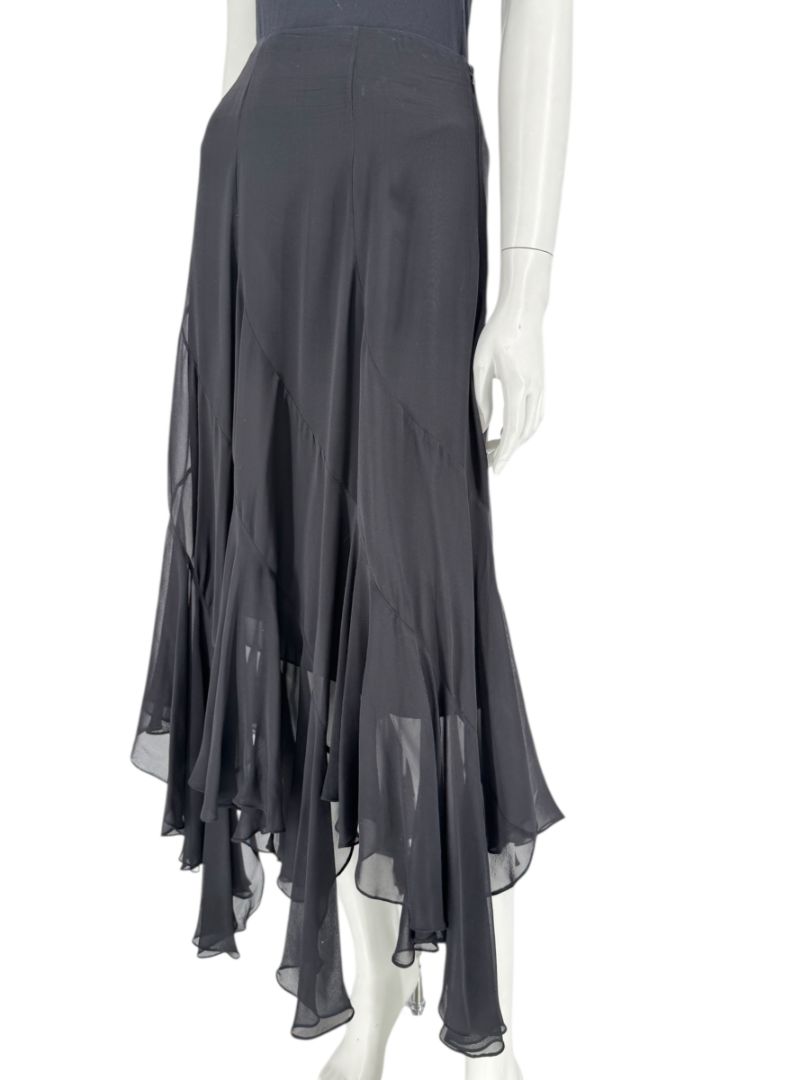 Dana Buchman Black Silk Asymmetric Ruffle Skirt – Size 12