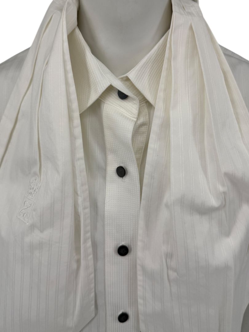 Zang Toi Ivory Striped Blouse with Detachable Neck Tie – Size 14