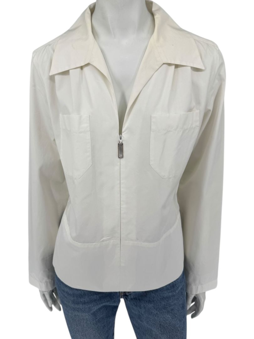 Chanel Ivory Zip-Front Cotton Blouse – Size 42