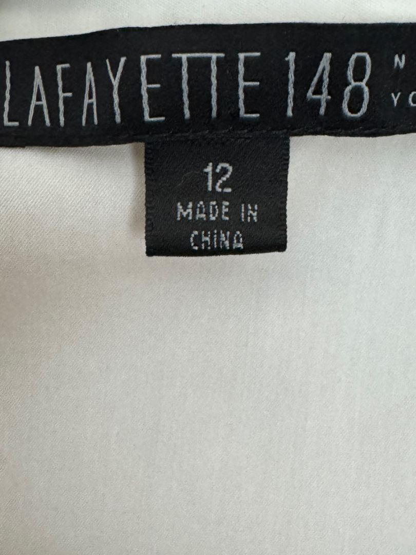 Lafayette 148 New York Ivory Cotton Blend Ruffle-Collar Blouse – Size 12