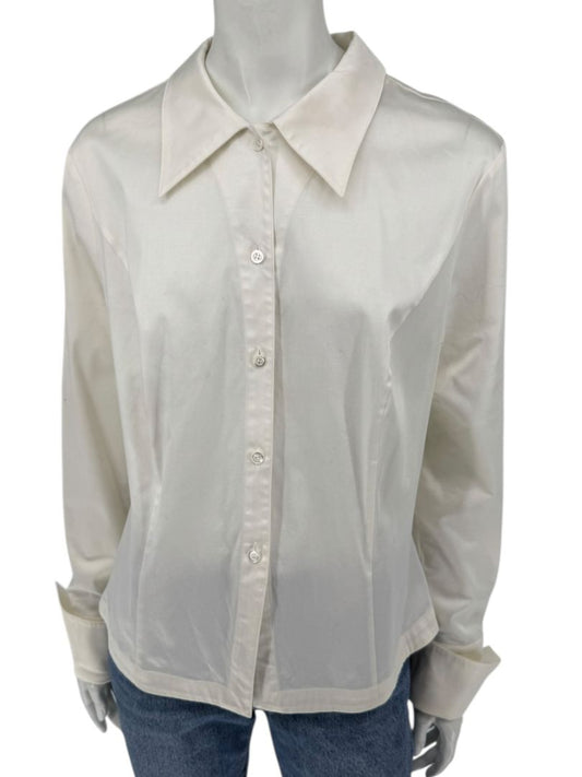 Escada White Cotton-Blend Lace-Up Back Dress Shirt – Size 42