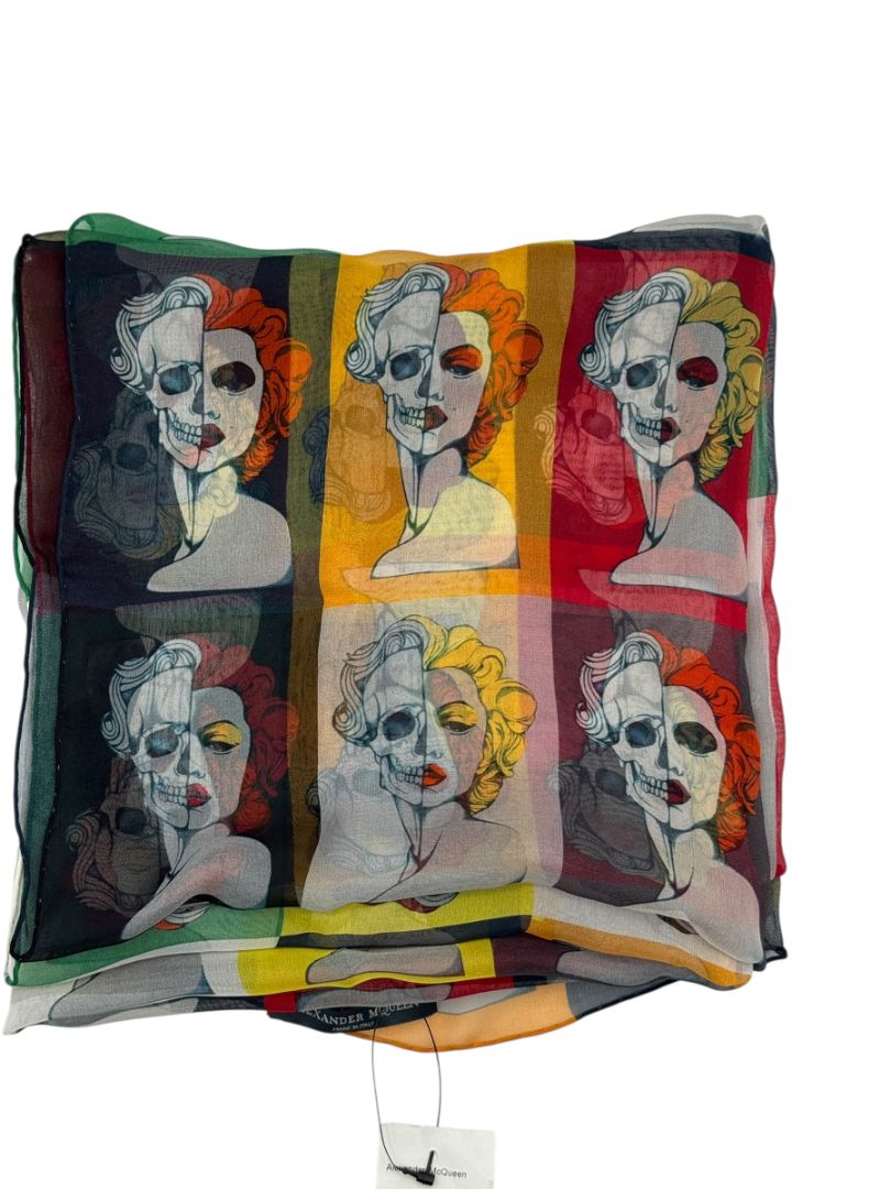 Alexander McQueen c.2008 Marilyn Monroe Skull Print Pop Art Silk Scarf RARE