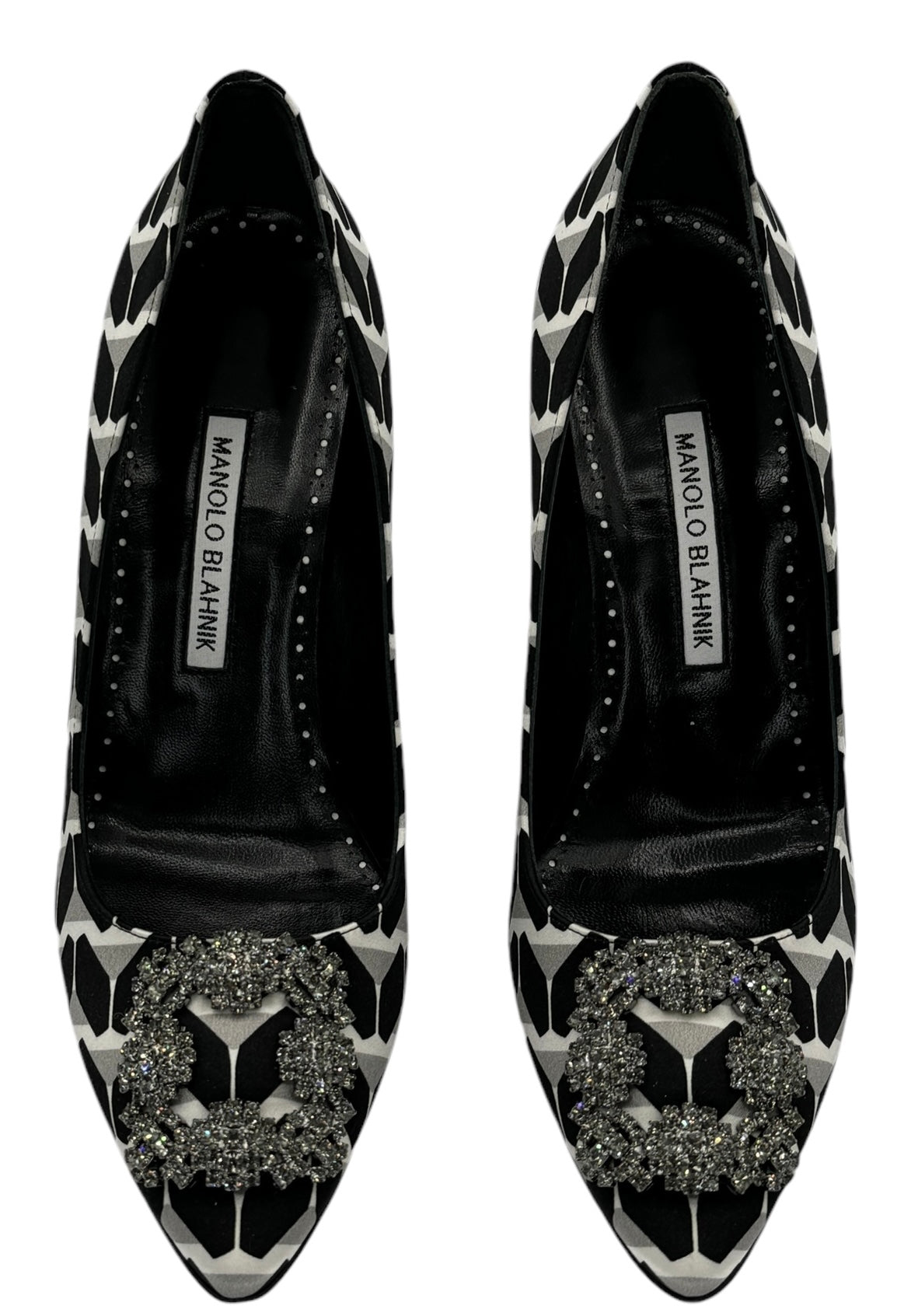 Manolo Blahnik "Hangisi" in Black/White geometric printed pumps - size EU 39