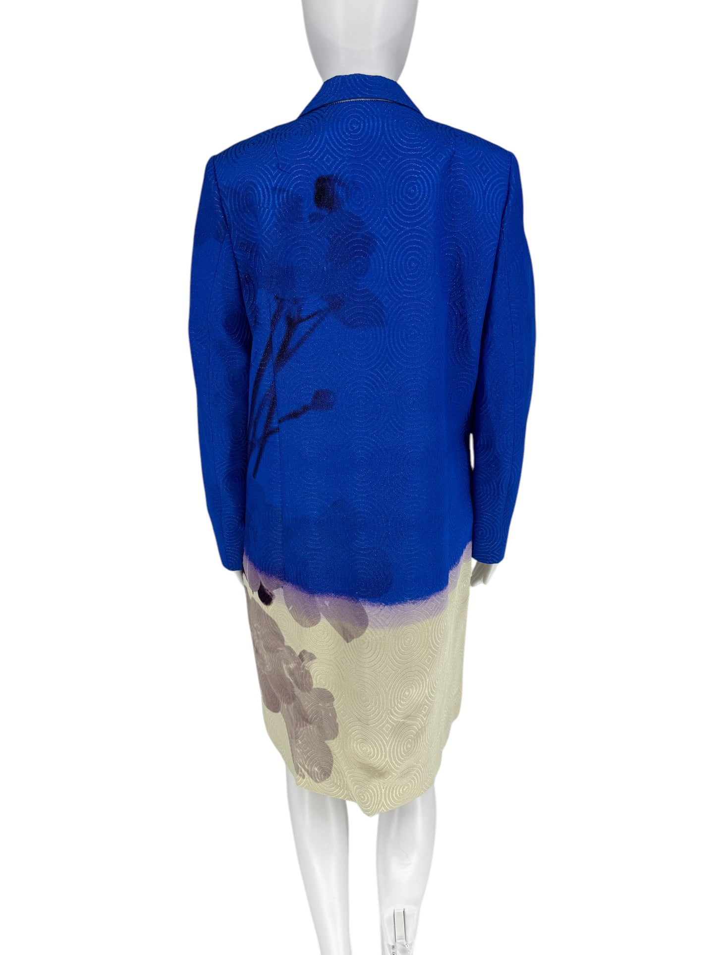 Dries Van Noten toTwo Button Cobalt/Purple/Black and Ivory textured Moire Topper/Jacket/ ¾ Coat&nbsp;