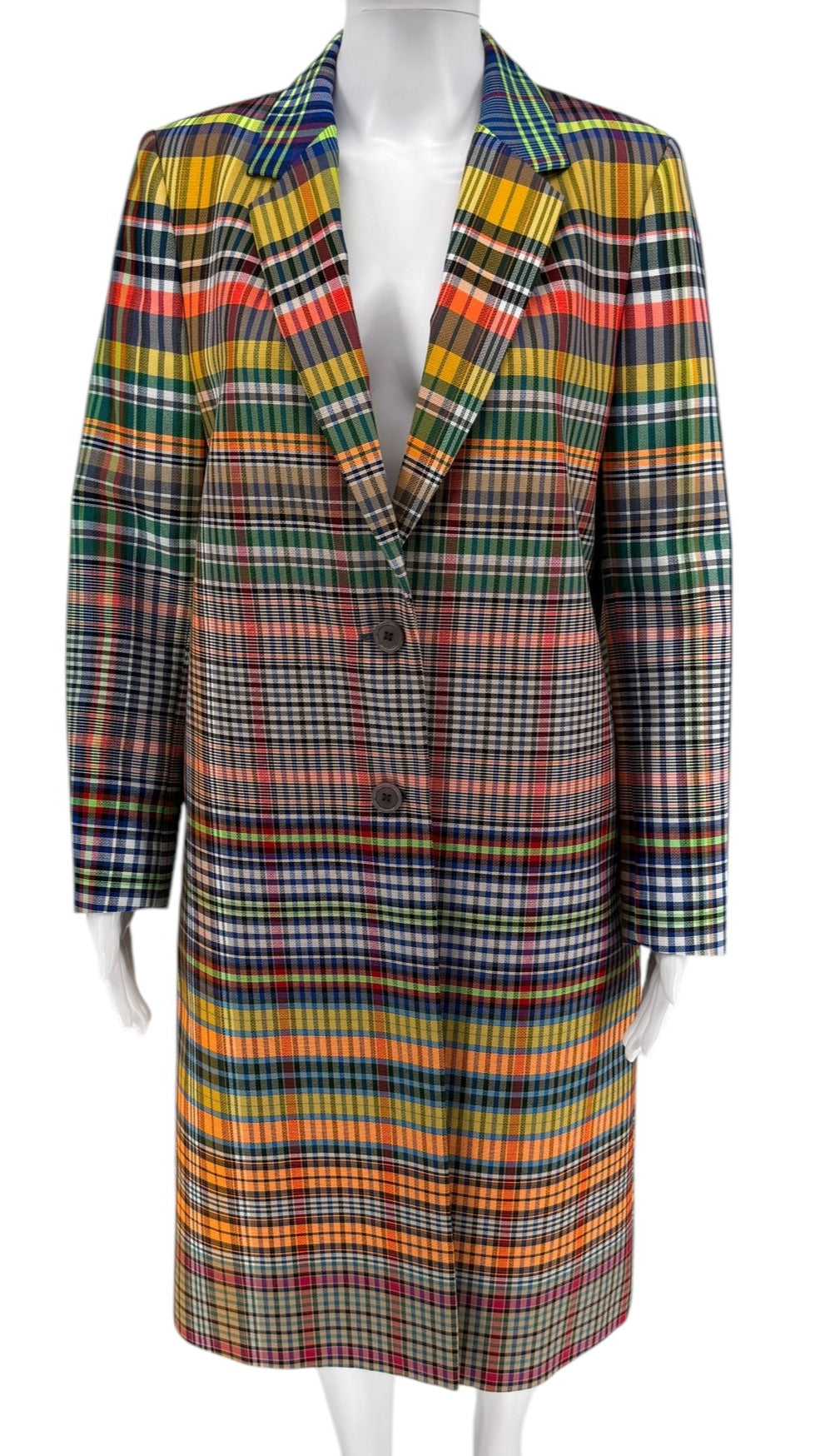 Dries Van Noten Primary Plaid Two Button Topper/Jacket/Coat Notched lapel - Size 38