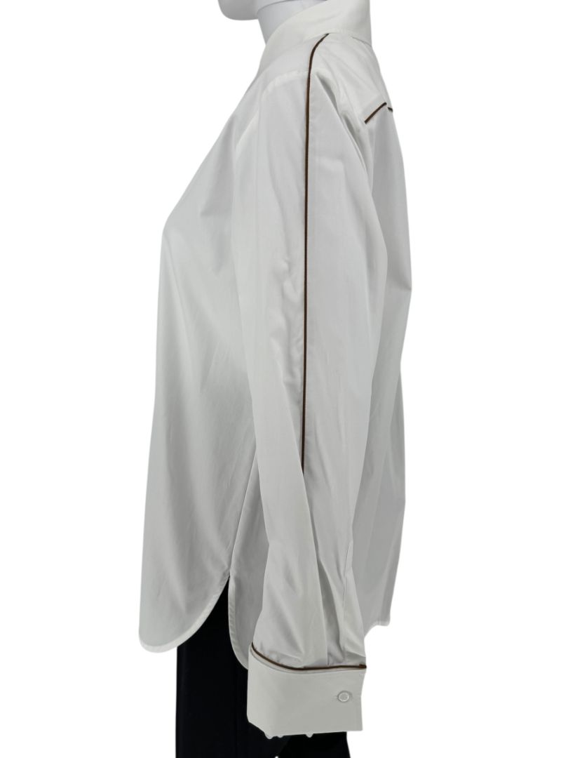 MaxMara White Cotton Piped Button-Down Shirt – Size US 10 / IT 44